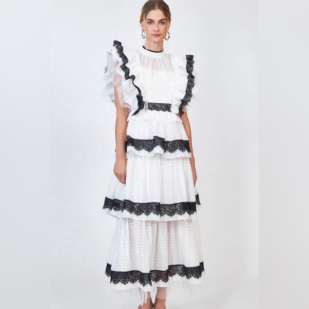 Hunter Bell Annabelle Tiered Organza Lace Maxi Dress. Size 6.